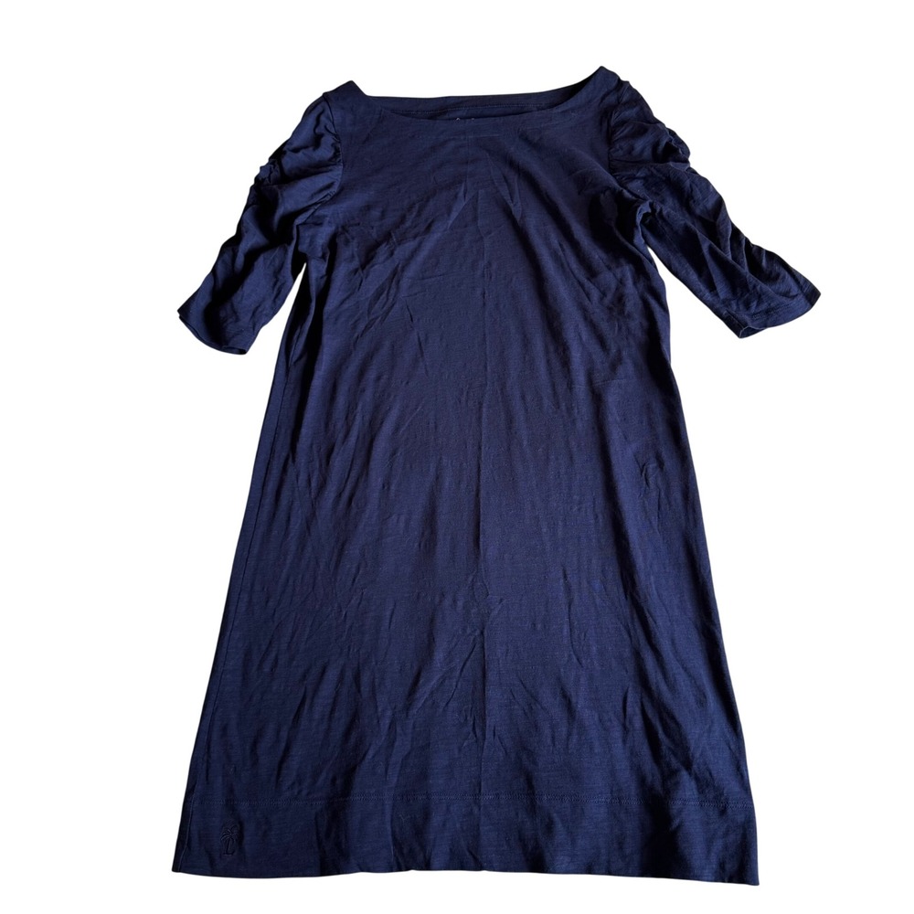 Lilly‎ Pulitzer Navy Blue Pima Cotton Ruched Sleeve Shift Dress Large